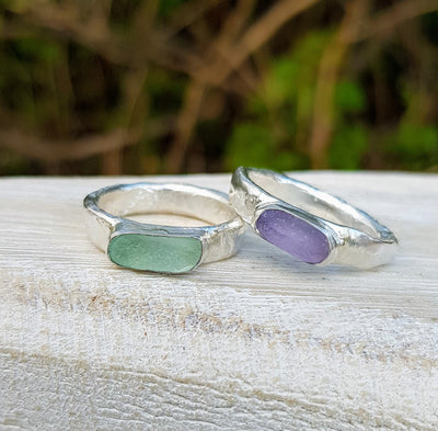 Two Sea Glass Rings, Crafted for a fab customer to her own design