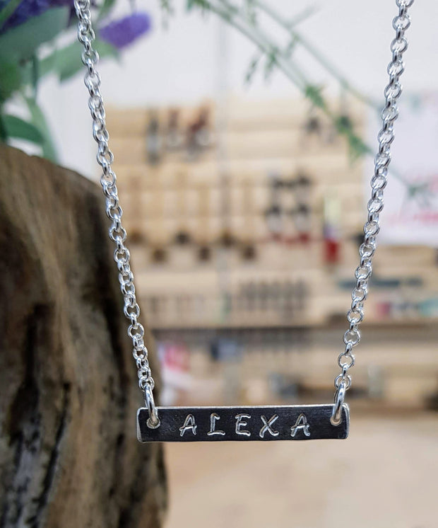 Silver Handwriting Bar Necklace