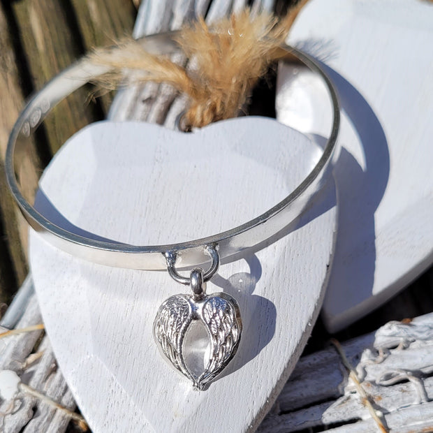 Angel Wing Chunky Stamped Charm Bangle