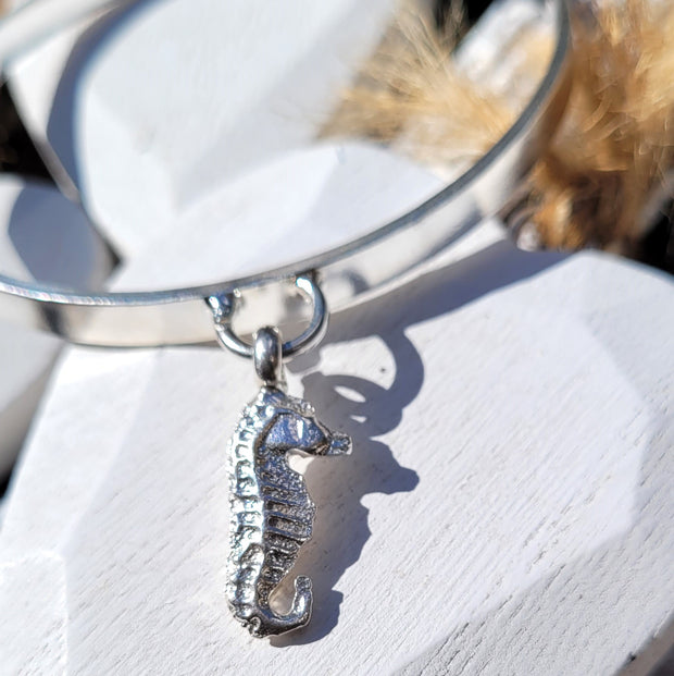 Baby Seahorse Chunky Stamped Charm Bangle