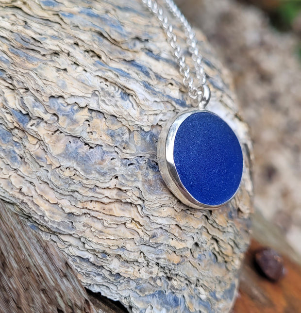Cobalt Moon Sea Glass Necklace
