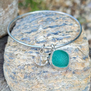 Teal Sunrise Sea Glass Bangle or Necklace (75)