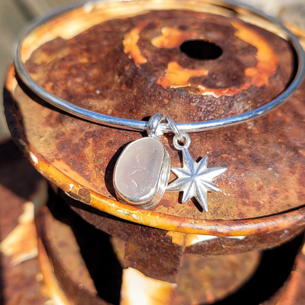 North Star and Waves Sea Glass Bangle or Necklace  (60)