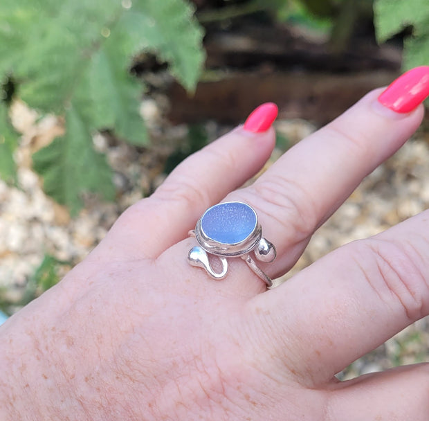 Penzance Blue, Sea Glass Ring (107)