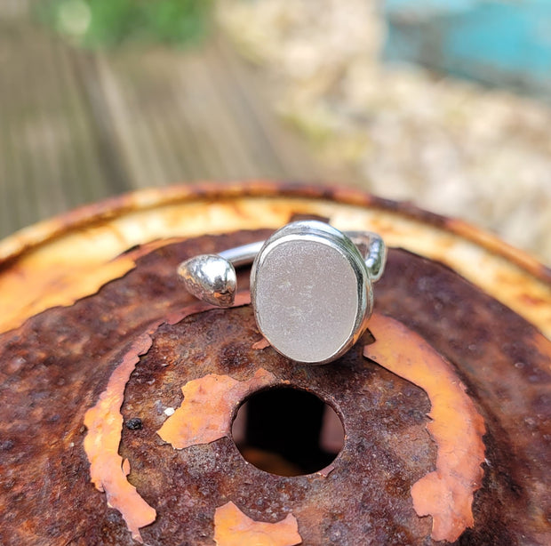White Cornish light Sea Glass Ring (103)