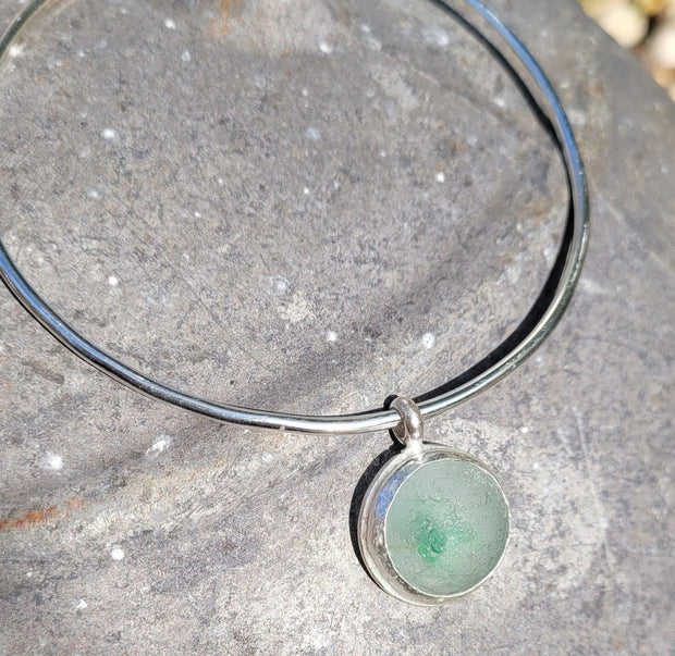 Sea Green Marble Sea Glass Bangle or Necklace (118)