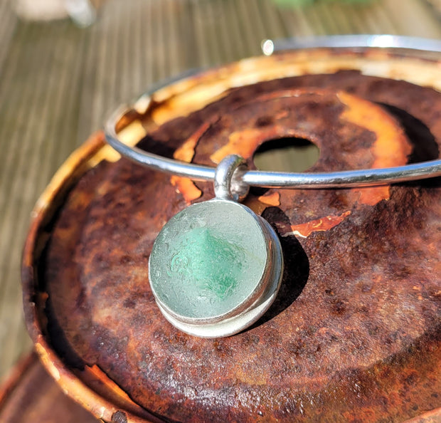 Seaweed Green Marble Sea Glass Bangle or Necklace (119)