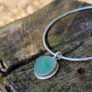 Seaweed Green Marble Sea Glass Bangle or Necklace (119)