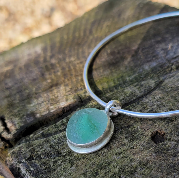 Seaweed Green Marble Sea Glass Bangle or Necklace (119)