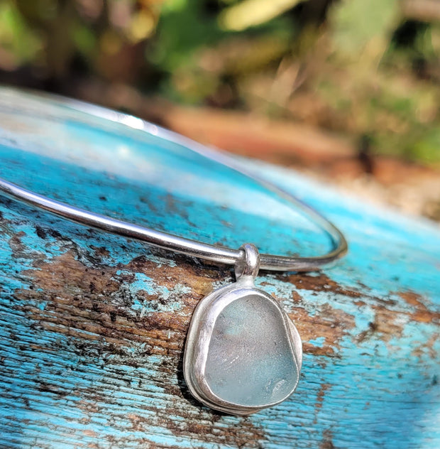Seafoam Droplet Sea Glass Necklace or Bangle (145)