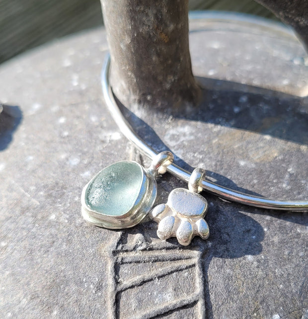 Polar Pebble Sea Glass Bangle or Necklace (131)