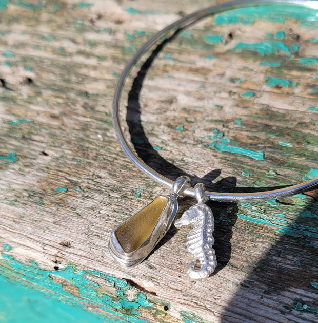 Sea Horse & Sunshine Sea Glass Bangle or Necklace (151)