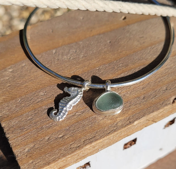 Sea Foam Bean Sea Glass Bangle or Necklace (153)