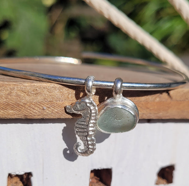 Sea Foam Bean Sea Glass Bangle or Necklace (153)