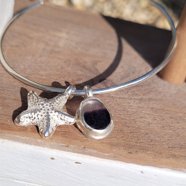 Deep Purple Sea Star Sea Glass Bangle or Necklace (154)