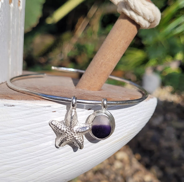 Deep Purple Sea Star Sea Glass Bangle or Necklace (154)