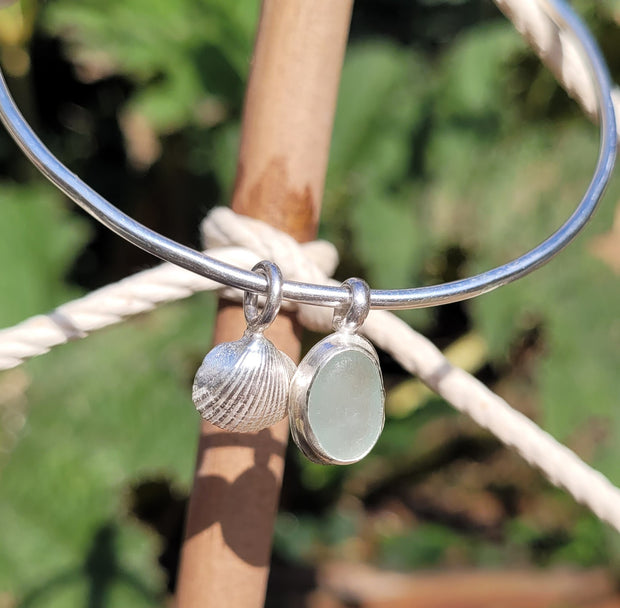 Seafoam Bean Sea Glass Bangle or Necklace (161)