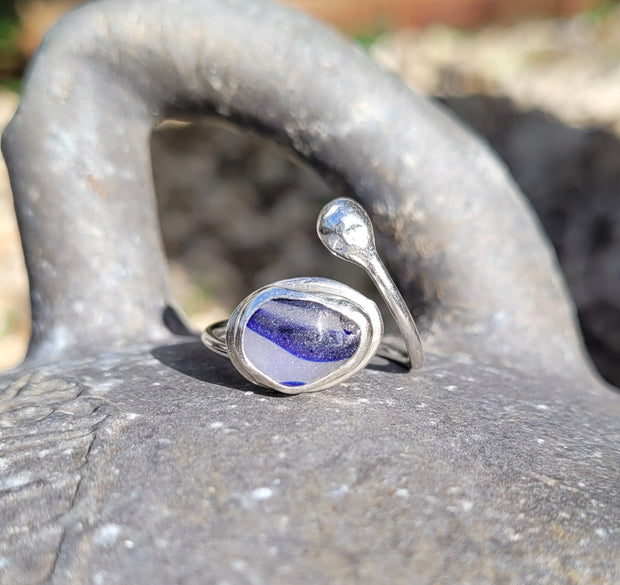 Blue Waves Sea Glass Ring (38)