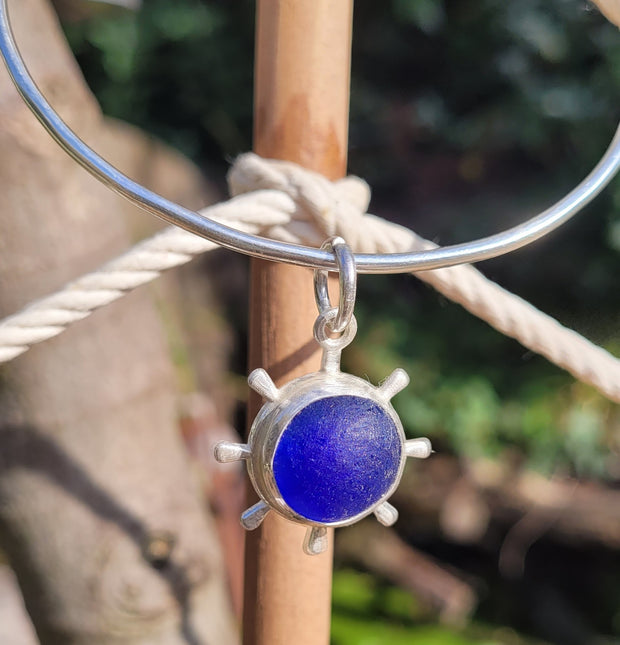 Cobalt Tide Marble Sea Glass Bangle or Necklace (169)