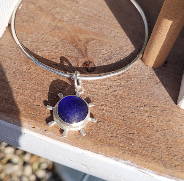 Cobalt Tide Marble Sea Glass Bangle or Necklace (169)