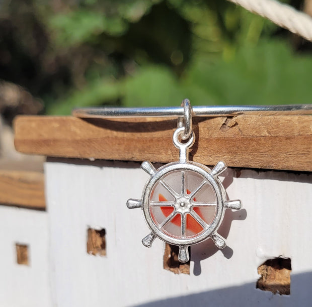 Starfish Orange Sea Marble Sea Glass Bangle or Necklace (167)