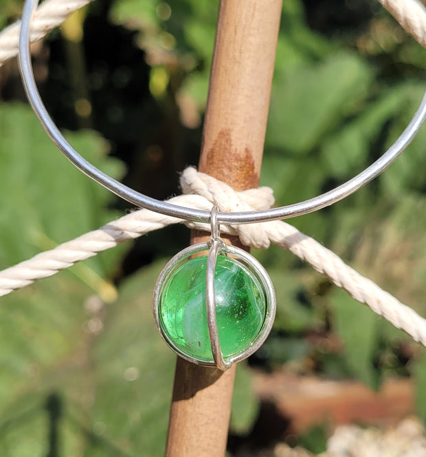 Clear Green Moon Marble Sea Glass Bangle or Necklace (171)