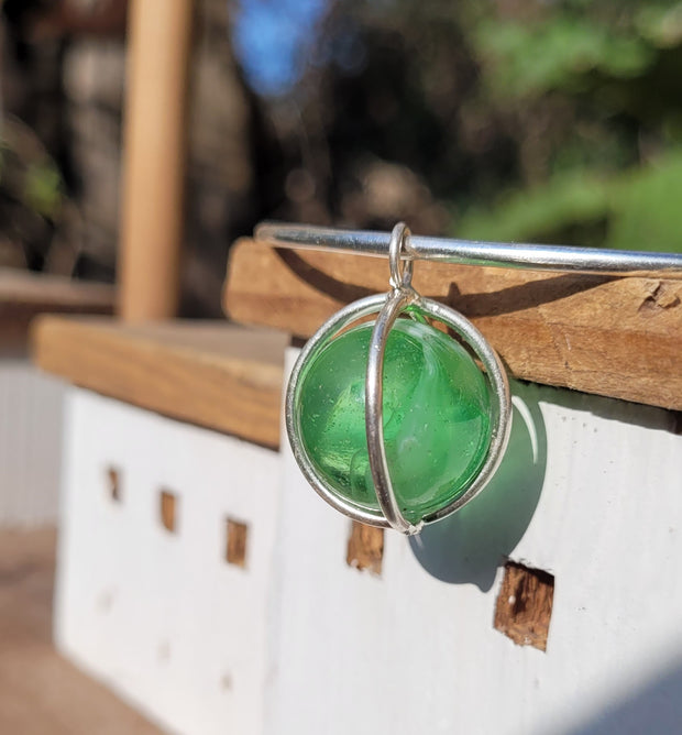 Clear Green Moon Marble Sea Glass Bangle or Necklace (171)