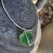 Clear Green Moon Marble Sea Glass Bangle or Necklace (171)