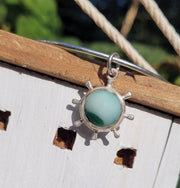 Little Green Pool Sea Marble Sea Glass Bangle or Necklace (166)