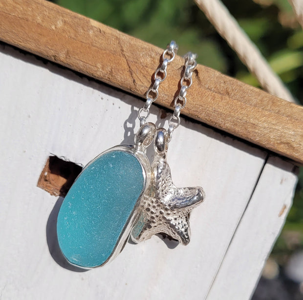 Aqua Ocean Sea Glass Necklace (172)