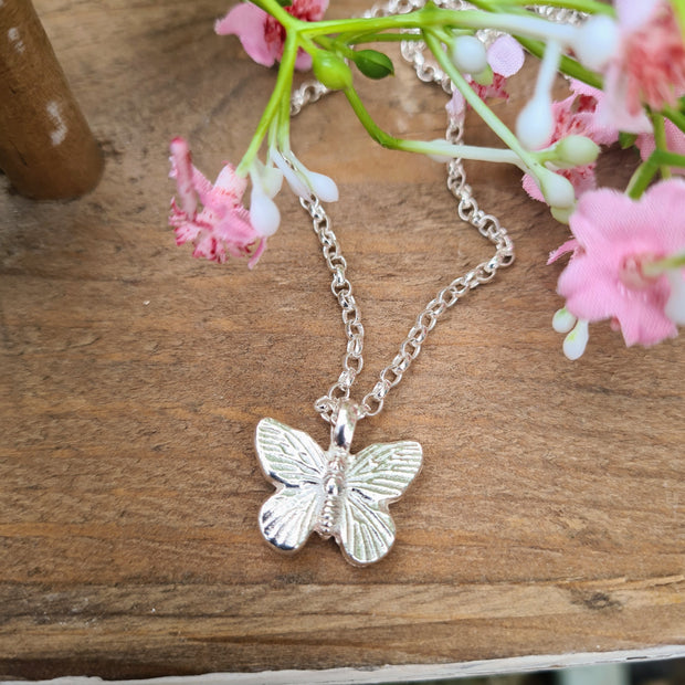 Butterfly Ashes into Silver Belcher Necklace