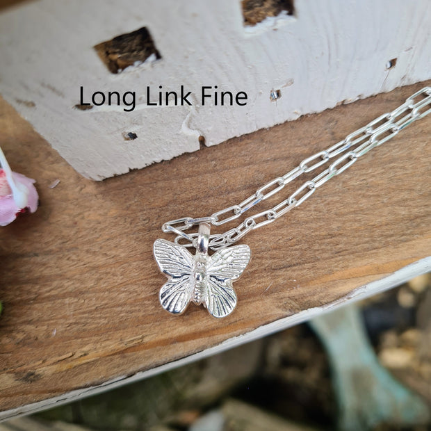 Ashes into Silver Butterfly Long Link Chain Necklace