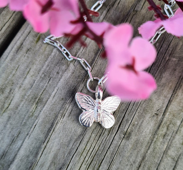 Butterfly Ashes into Silver Long Link Chunky Necklace