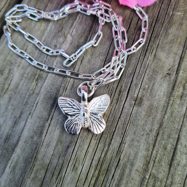 Ashes into Silver Butterfly Long Link Chain Necklace