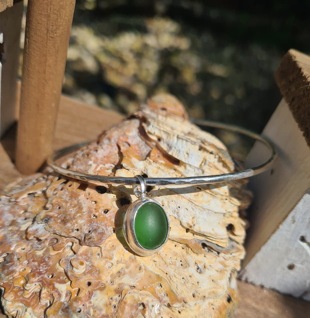 Olive Pool Sea Glass Bangle or Bracelet (2)