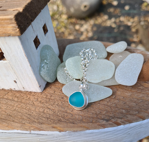 Aqua Tide, Sea Glass Necklace  (71)