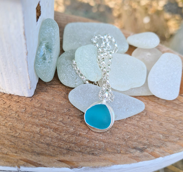 Aqua Tide, Sea Glass Necklace  (71)