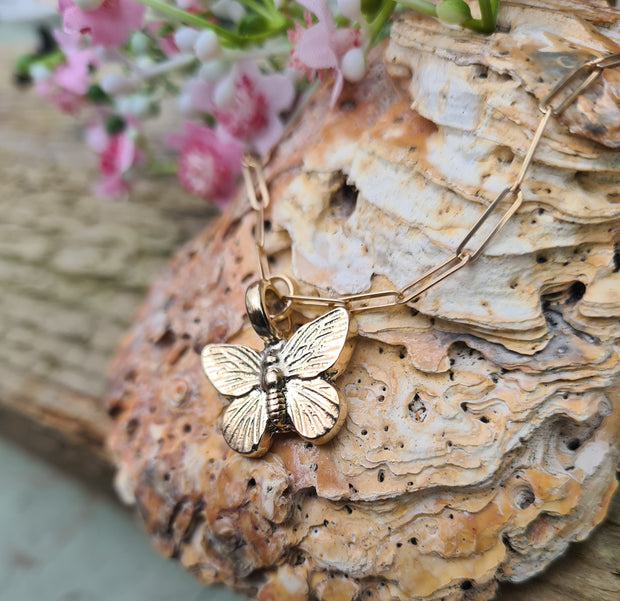 Butterfly Ashes into Gold Long Link Necklace