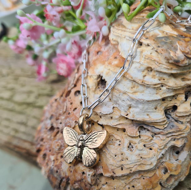 Butterfly Ashes into Gold Long Link Necklace