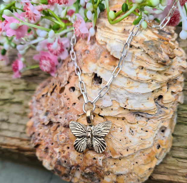 Butterfly Ashes into Gold Long Link Necklace