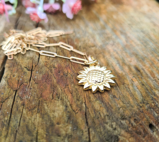 Sunflower Ashes into Gold Long Link Necklace