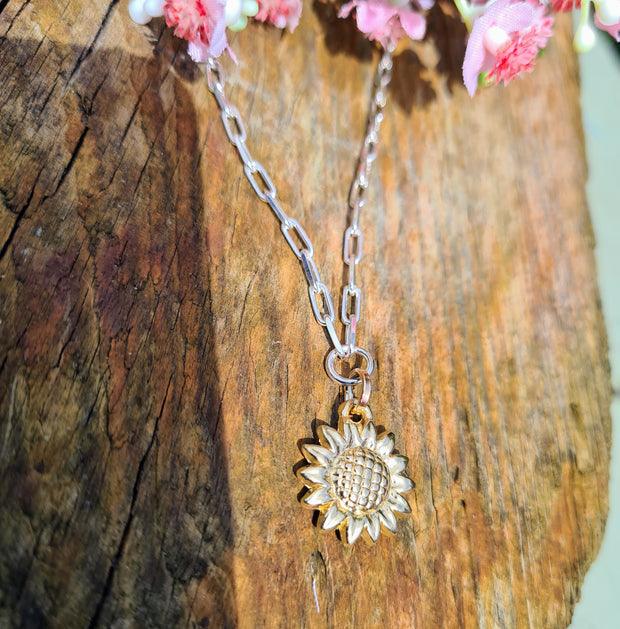 Sunflower Ashes into Gold Long Link Necklace