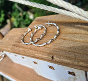 Wave Handcrafted Sterling Silver Hoop Earrings in Four Diffrent Sizes