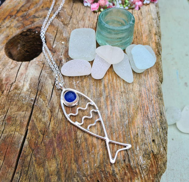 Big Fish, Sea Glass Necklace  (126)