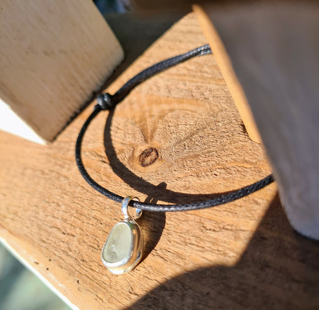 White Sea Glass on Cord as Bracelet or Necklace (133)