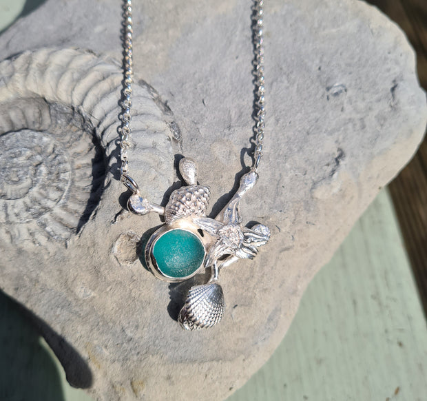 Wrapped in Seaweed, Sea Glass Statment Necklace  (209)