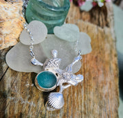 Wrapped in Seaweed, Sea Glass Statment Necklace  (209)