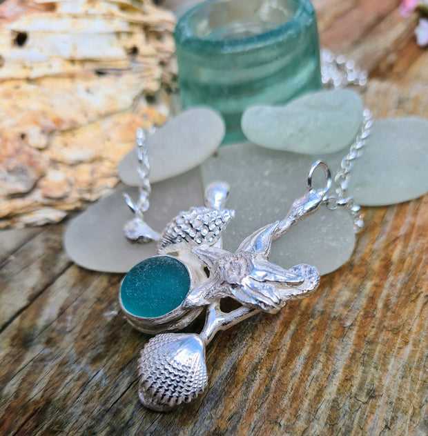 Wrapped in Seaweed, Sea Glass Statment Necklace  (209)