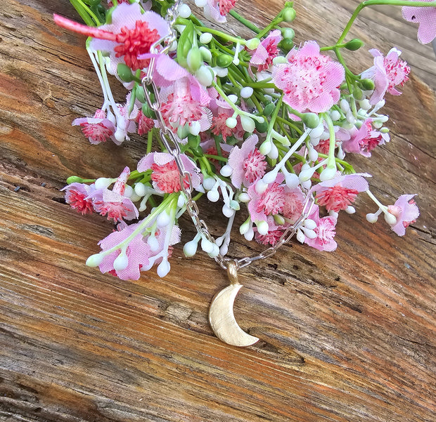 Crescent Moon Ashes into Gold Long Link Necklace