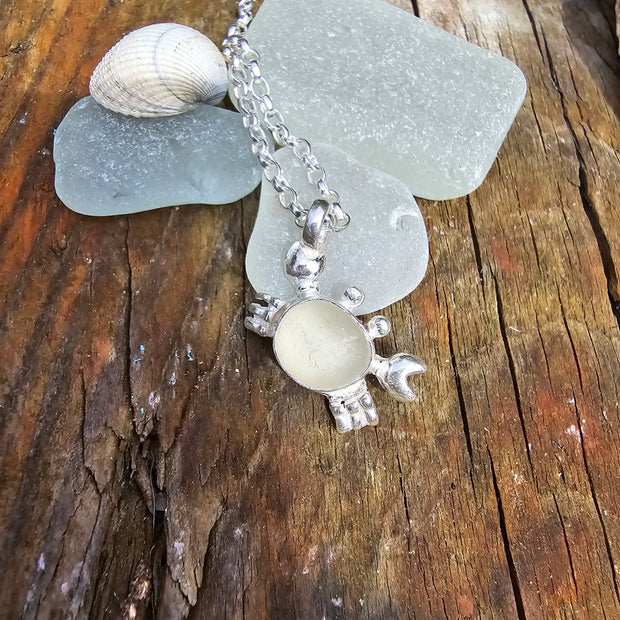 Clive the Crab as a Sea Glass Necklace or Bangle  (White 253)